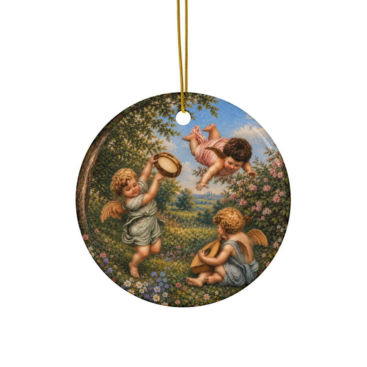 Vintage Cherub Art Ceramic Christmas Ornament, Double-Sided Keepsake