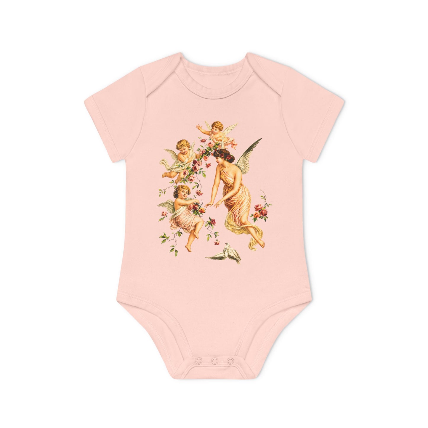 Victorian Angel with Cherubs Organic Cotton Short-Sleeve Baby Bodysuit