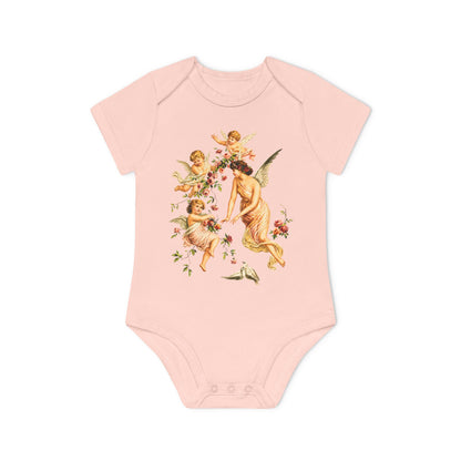 Victorian Angel with Cherubs Organic Cotton Short-Sleeve Baby Bodysuit