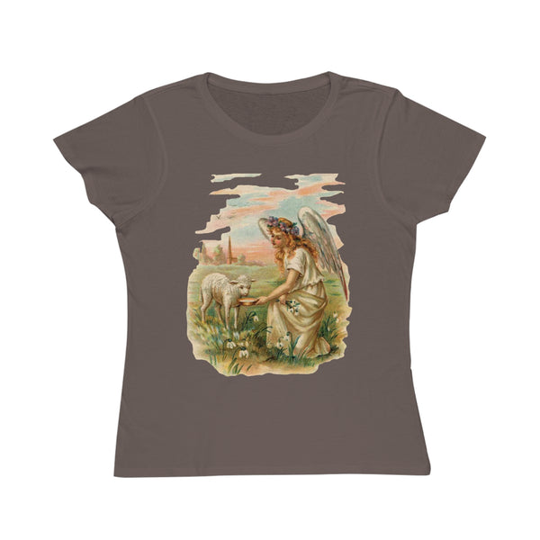 Victorian Organics Women's T-Shirt Cotton Short Sleeve Angel With Lamb