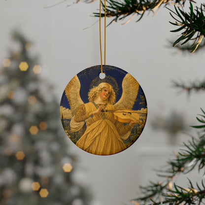Angel Musician Ceramic Christmas Ornament, Victorian Angel Art, Double-Sided Keepsake
