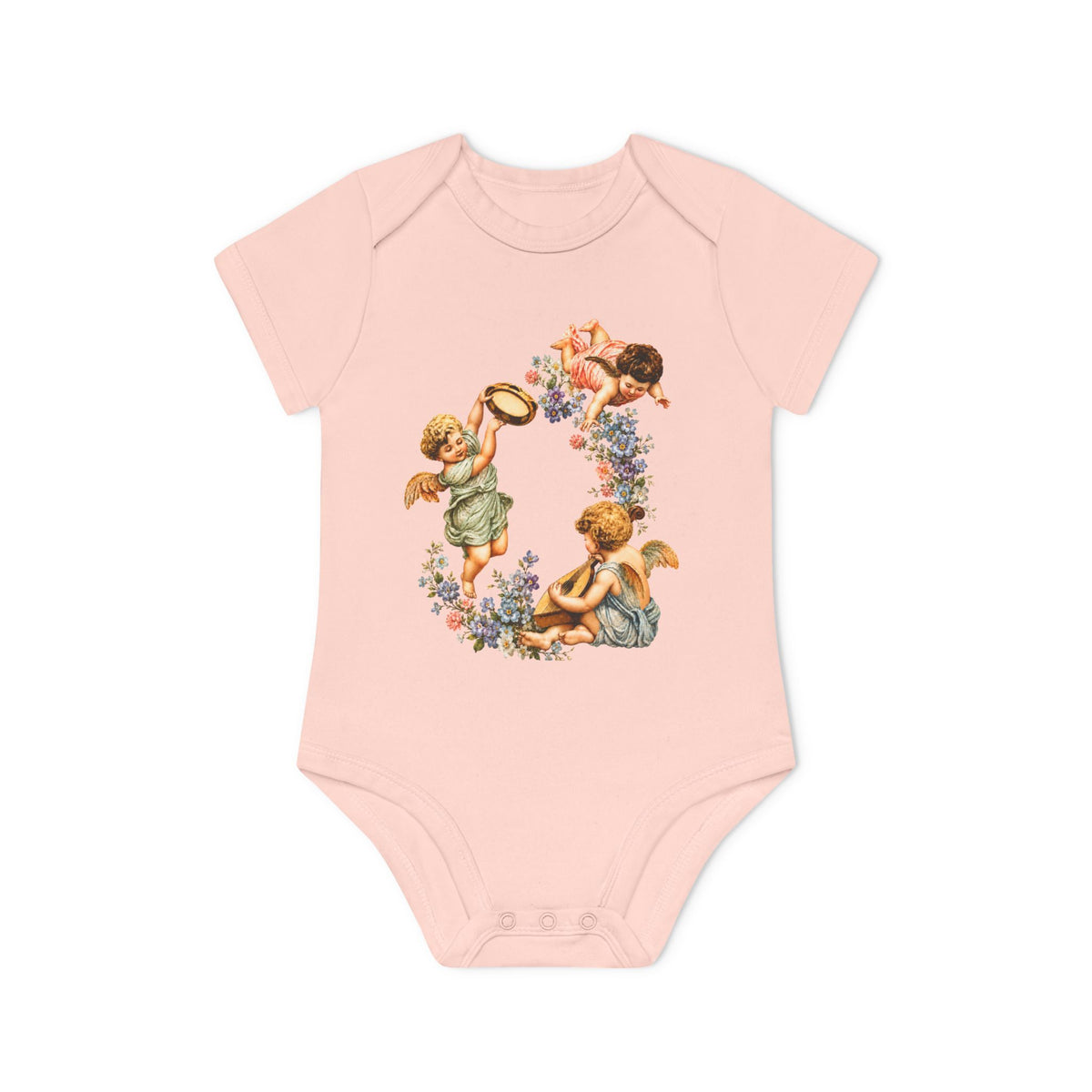 Vintage Cherub Art Organic Cotton Short-Sleeve Baby Bodysuit