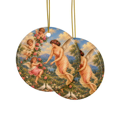 Victorian Angel with Cherubs Ceramic Ornament, Double-Sided Keepsake
