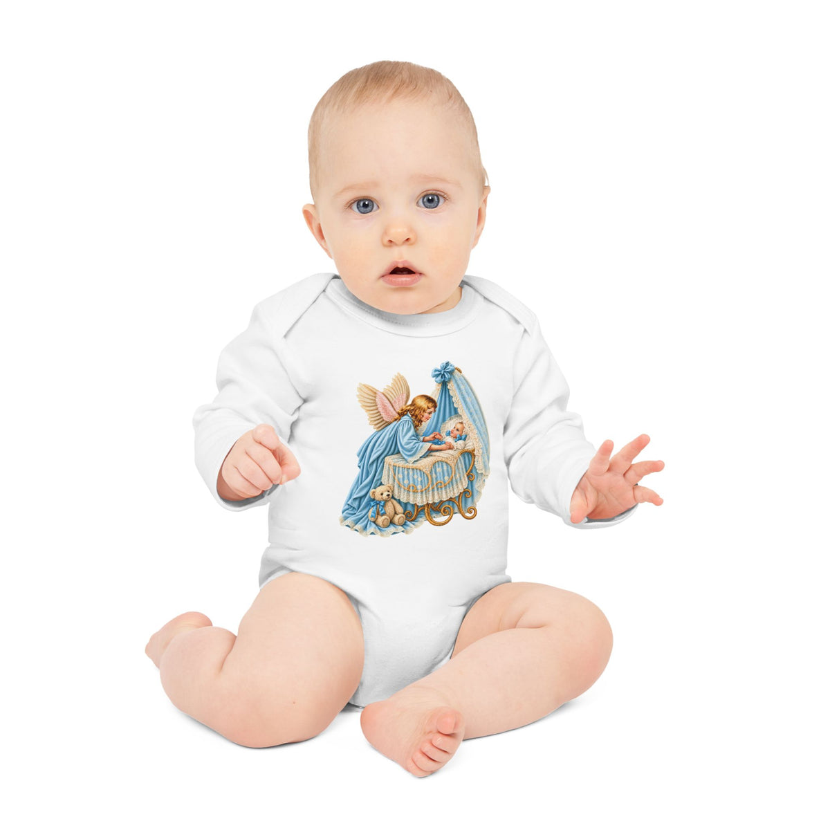 Guardian Angel Over Bassinet Organic Cotton Long-Sleeve Baby Bodysuit