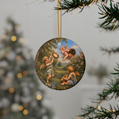 Vintage Cherub Art Ceramic Christmas Ornament, Double-Sided Keepsake