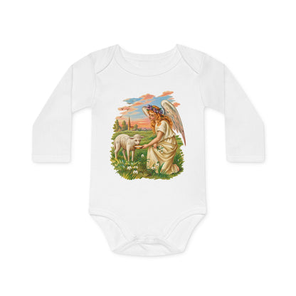 Antique Angel with Lamb Organic Cotton Long-Sleeve Baby Bodysuit