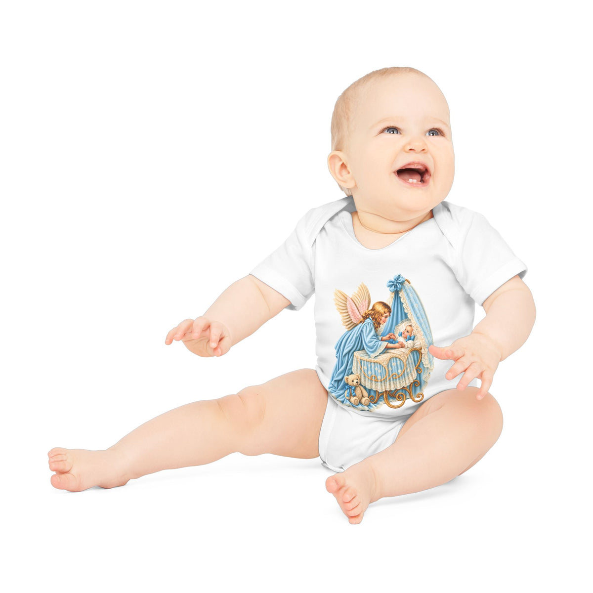 Guardian Angel Over Bassinet Organic Cotton Short-Sleeve Baby Bodysuit