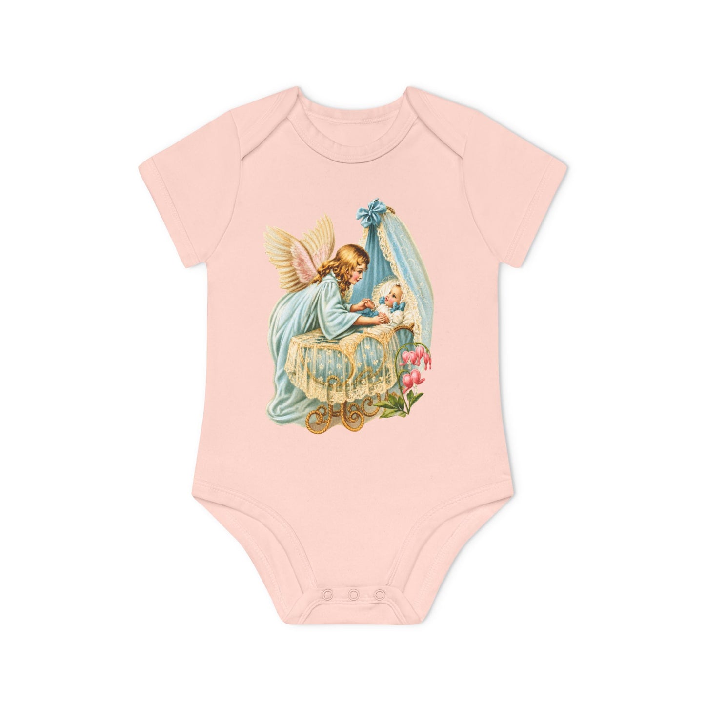 Guardian Angel by the Bassinet powder pink organic cotton short-sleeve baby bodysuit