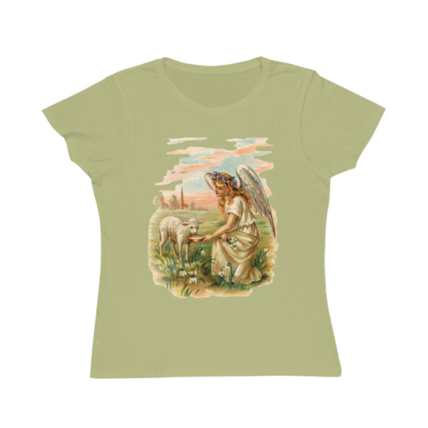 Victorian Organics Women's T-Shirt Cotton Short Sleeve Angel With Lamb