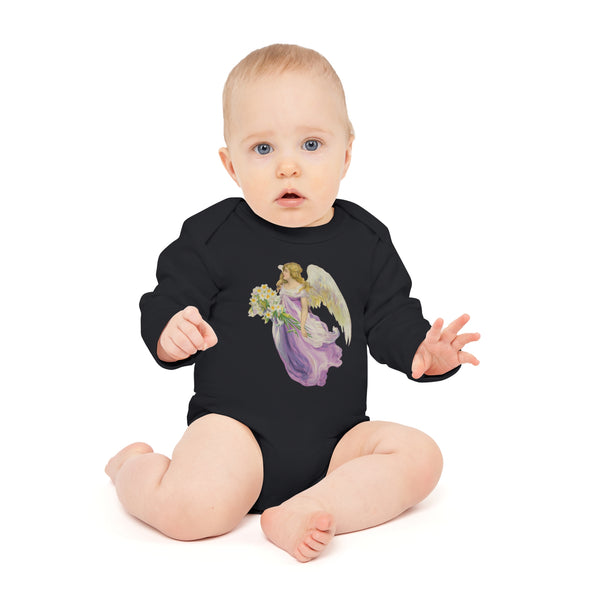 Victorian Organics baby bodysuit cotton long sleeve angel in purple