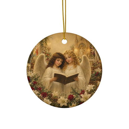 Angels with Song Book Ceramic Christmas Ornament, Double-Sided Keepsake