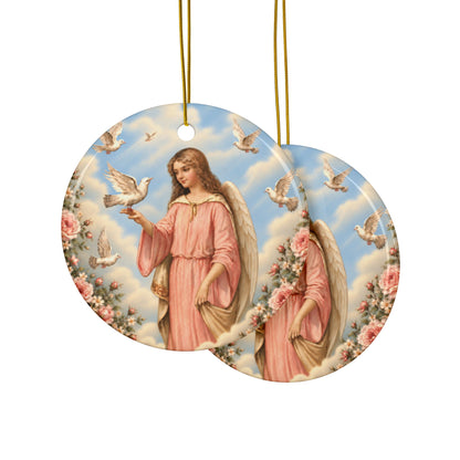Victorian Peace Angel with Dove Ceramic Ornament, Double-Sided Keepsake