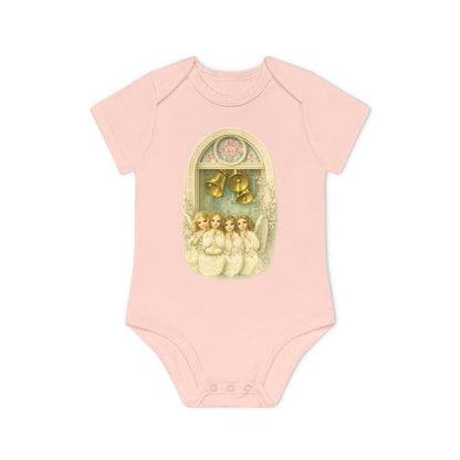 Praying Angels Under Church Bells Organic Cotton Short-Sleeve Baby Bodysuit