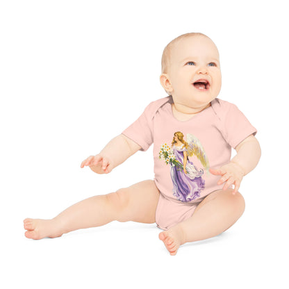 Vintage Angel in Purple Organic Cotton Short-Sleeve Baby Bodysuit