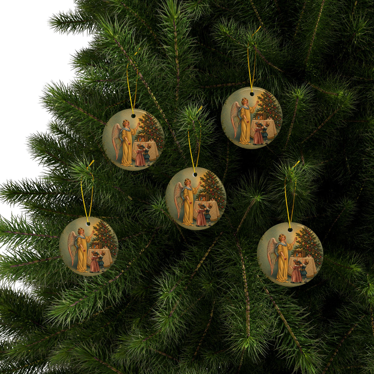Christmas Angel with Children Ceramic Christmas Ornament, Double-Sided Keepsake