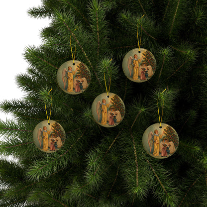 Christmas Angel with Children Ceramic Christmas Ornament, Double-Sided Keepsake