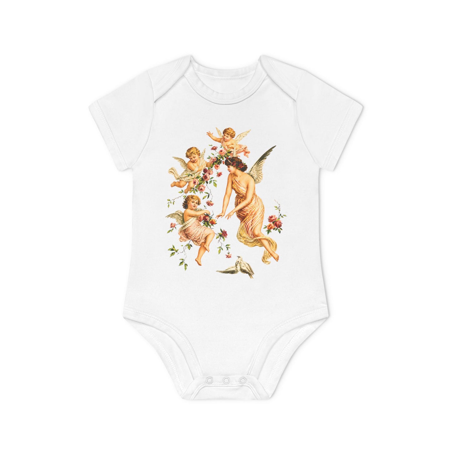 Victorian Angel with Cherubs Organic Cotton Short-Sleeve Baby Bodysuit