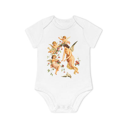 Victorian Angel with Cherubs Organic Cotton Short-Sleeve Baby Bodysuit