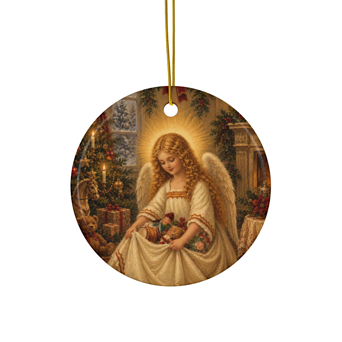 Christmas Gift Angel Ceramic Holiday Ornament, Double-Sided Keepsake