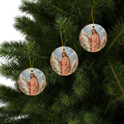 Victorian Peace Angel with Dove Ceramic Ornament, Double-Sided Keepsake
