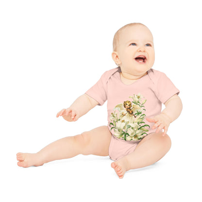 Vintage Angel with Violin Organic Cotton Short-Sleeve Baby Bodysuit