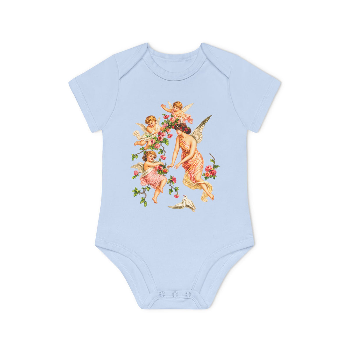 Victorian Angel with Cherubs Organic Cotton Short-Sleeve Baby Bodysuit