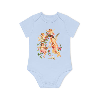 Victorian Angel with Cherubs Organic Cotton Short-Sleeve Baby Bodysuit