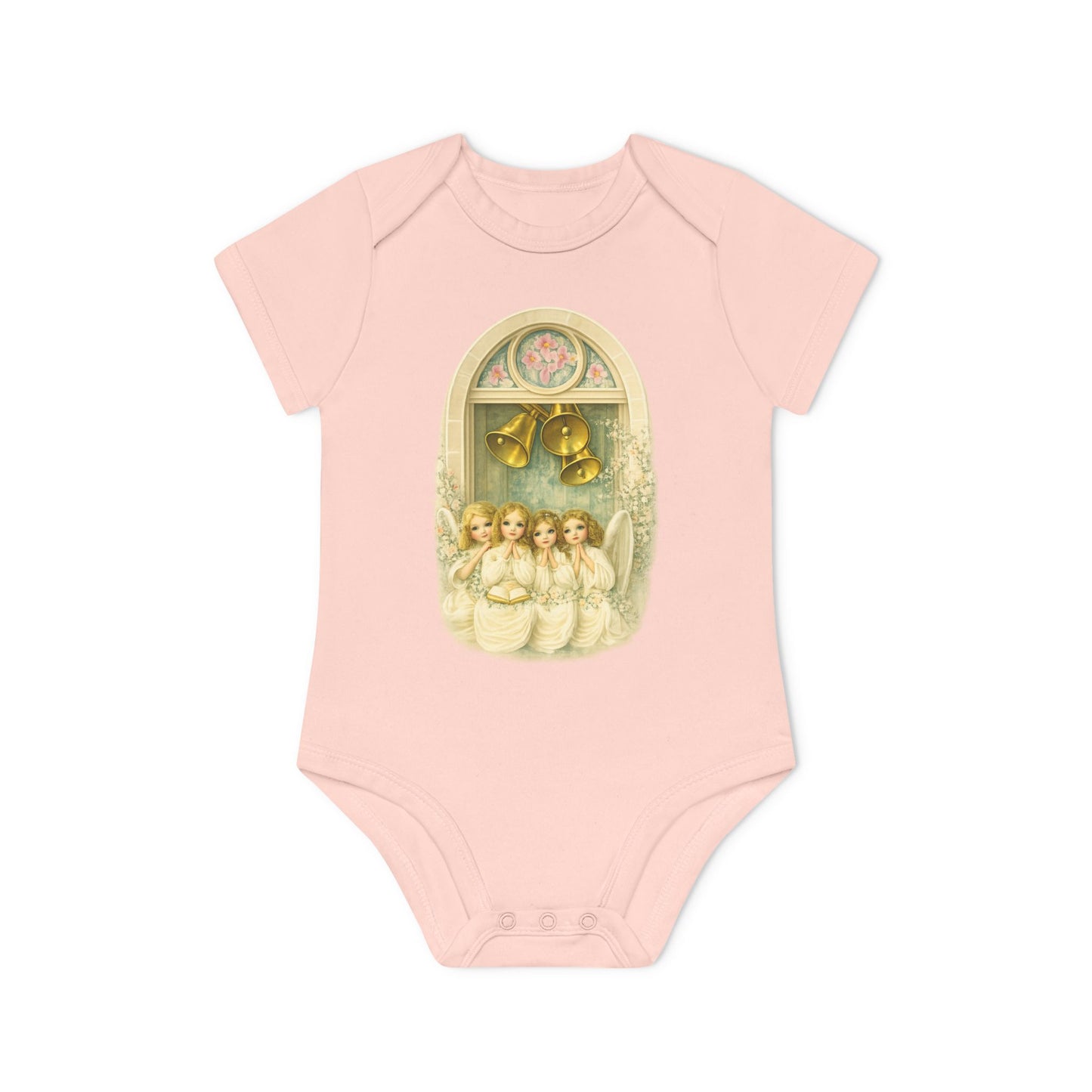 Praying Angels Under Church Bells Organic Cotton Short-Sleeve Baby Bodysuit