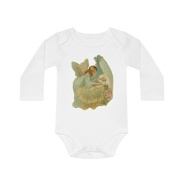 Victorian Organics baby bodysuit cotton long sleeve bassinet angel