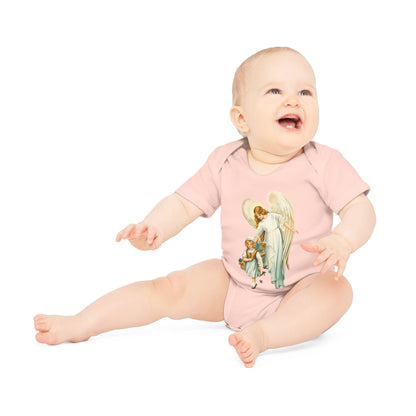 Victorian Guardian Angel with Girl Organic Cotton Short-Sleeve Baby Bodysuit