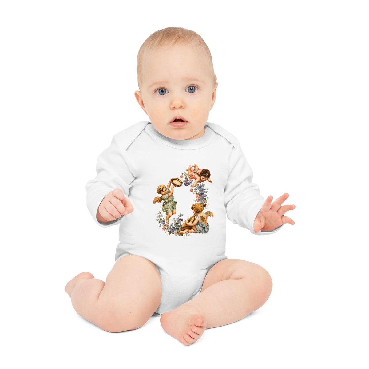 Vintage Cherub Art Organic Cotton Long-Sleeve Baby Bodysuit