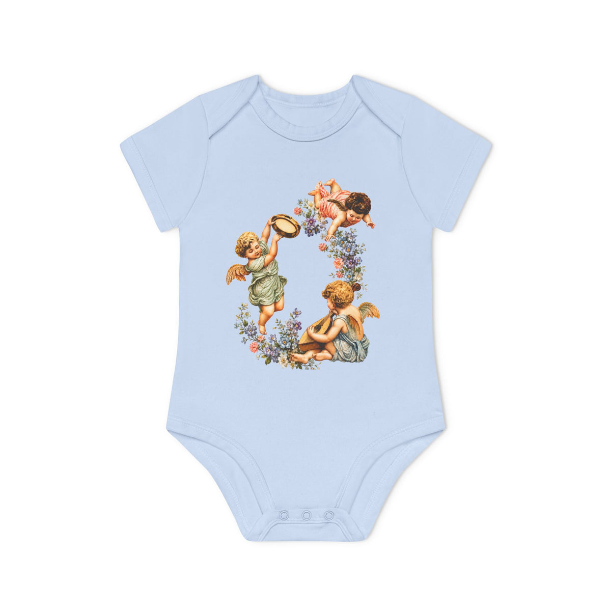 Vintage Cherub Art Organic Cotton Short-Sleeve Baby Bodysuit