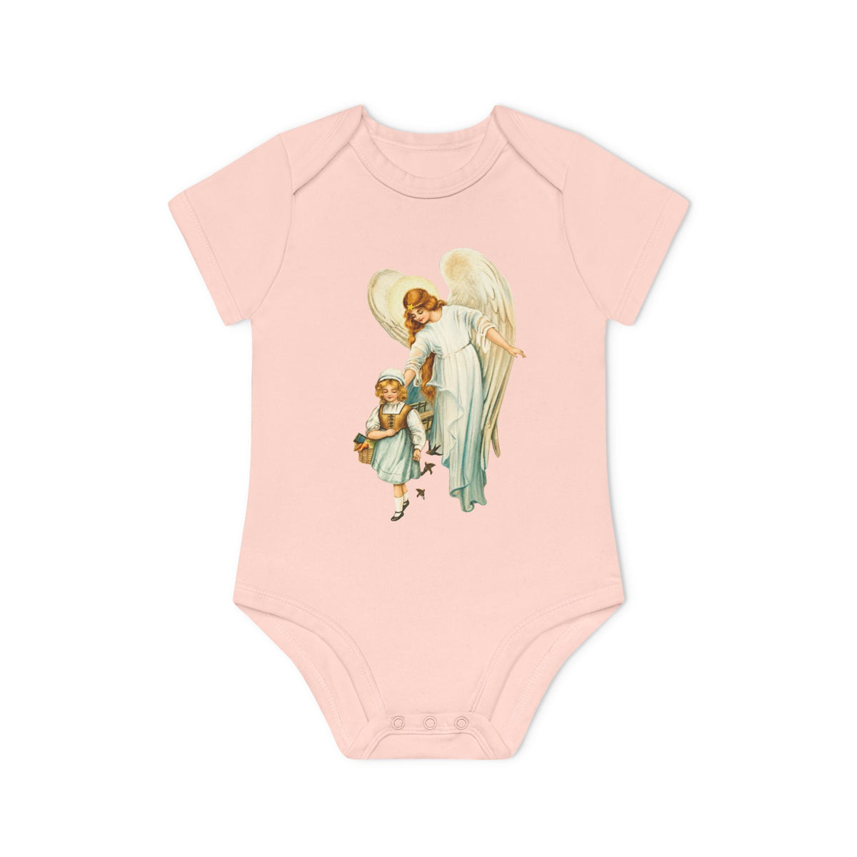 Victorian Guardian Angel with Girl Organic Cotton Short-Sleeve Baby Bodysuit