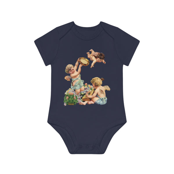 Victorian Organics baby bodysuit cotton short sleeve cherub musicians