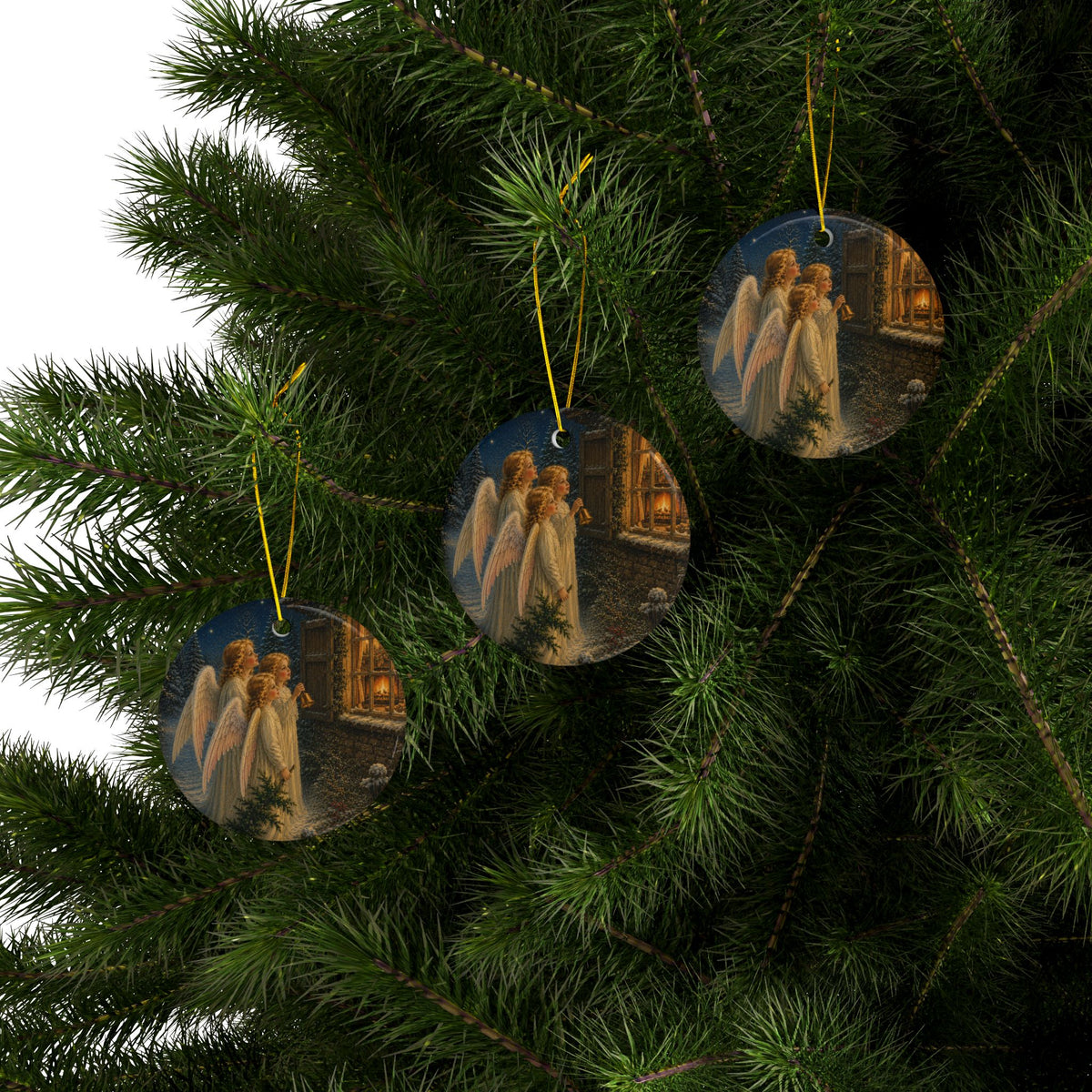 Christmas Angels at Window Ceramic Christmas Ornament, Double-Sided Keepsake