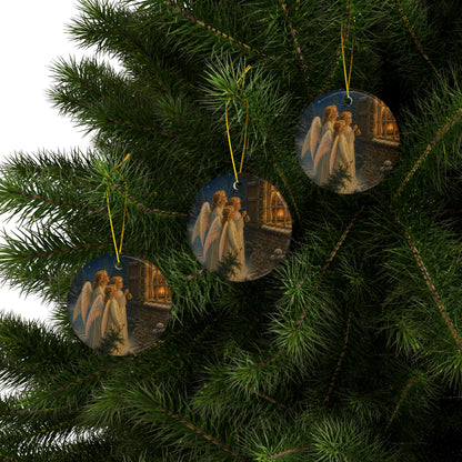 Christmas Angels at Window Ceramic Christmas Ornament, Double-Sided Keepsake