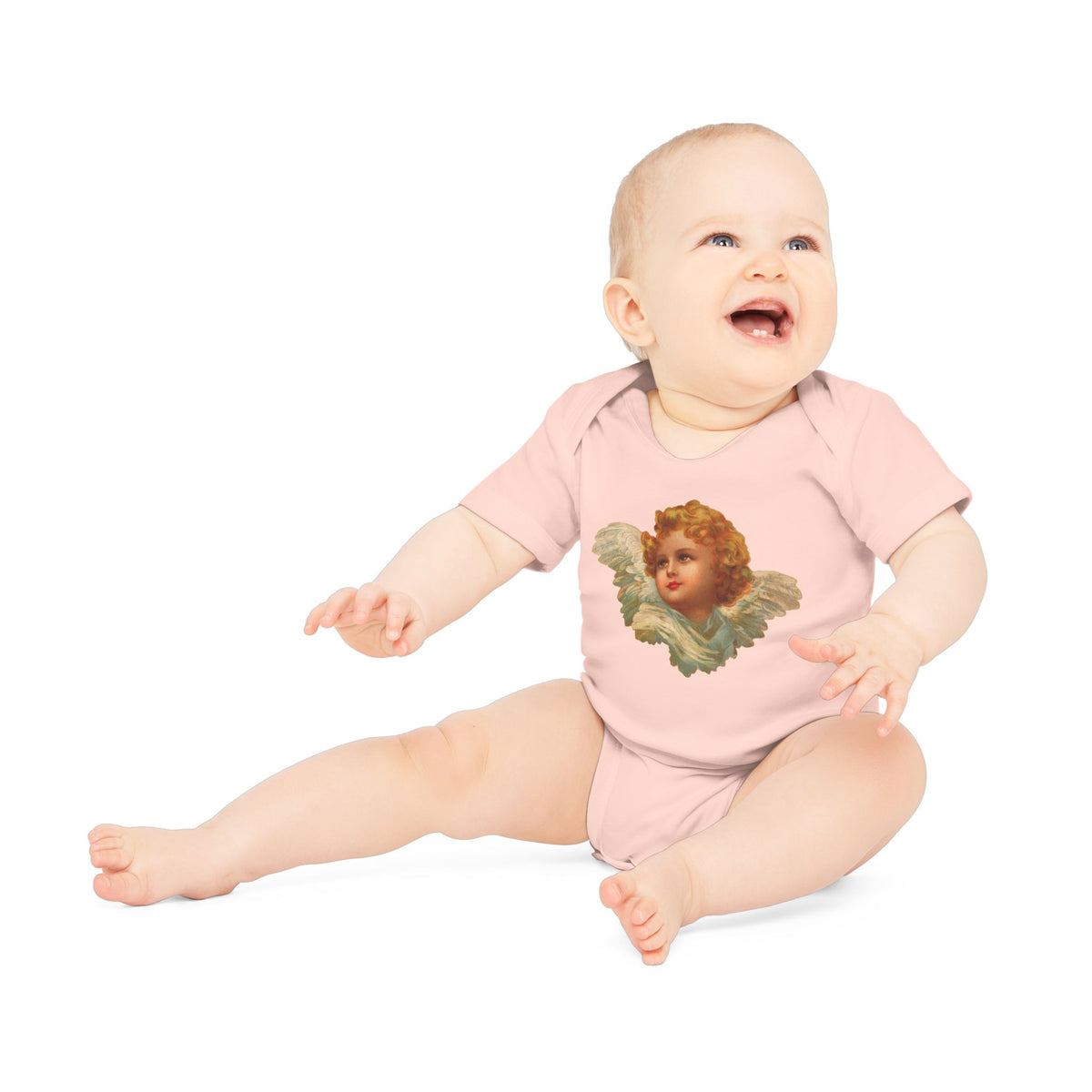 Vintage Cherub Face Organic Cotton Short-Sleeve Baby Bodysuit