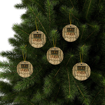 Praying Angels Under Church Bells Ceramic Holiday Ornament, Double-Sided Keepsake