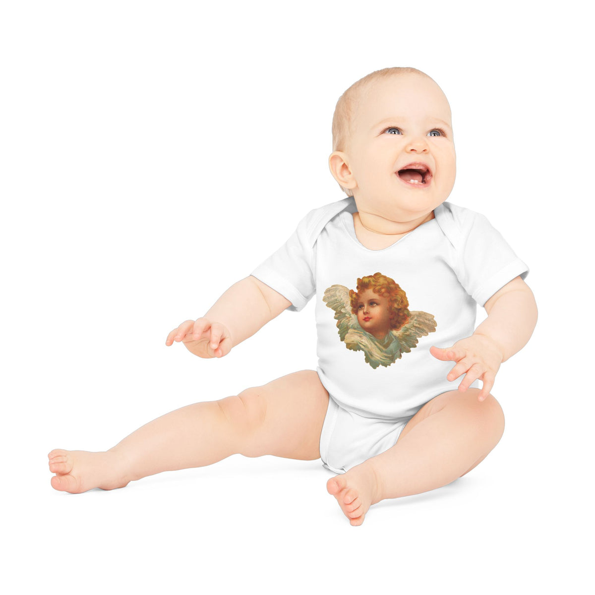 Vintage Cherub Face Organic Cotton Short-Sleeve Baby Bodysuit