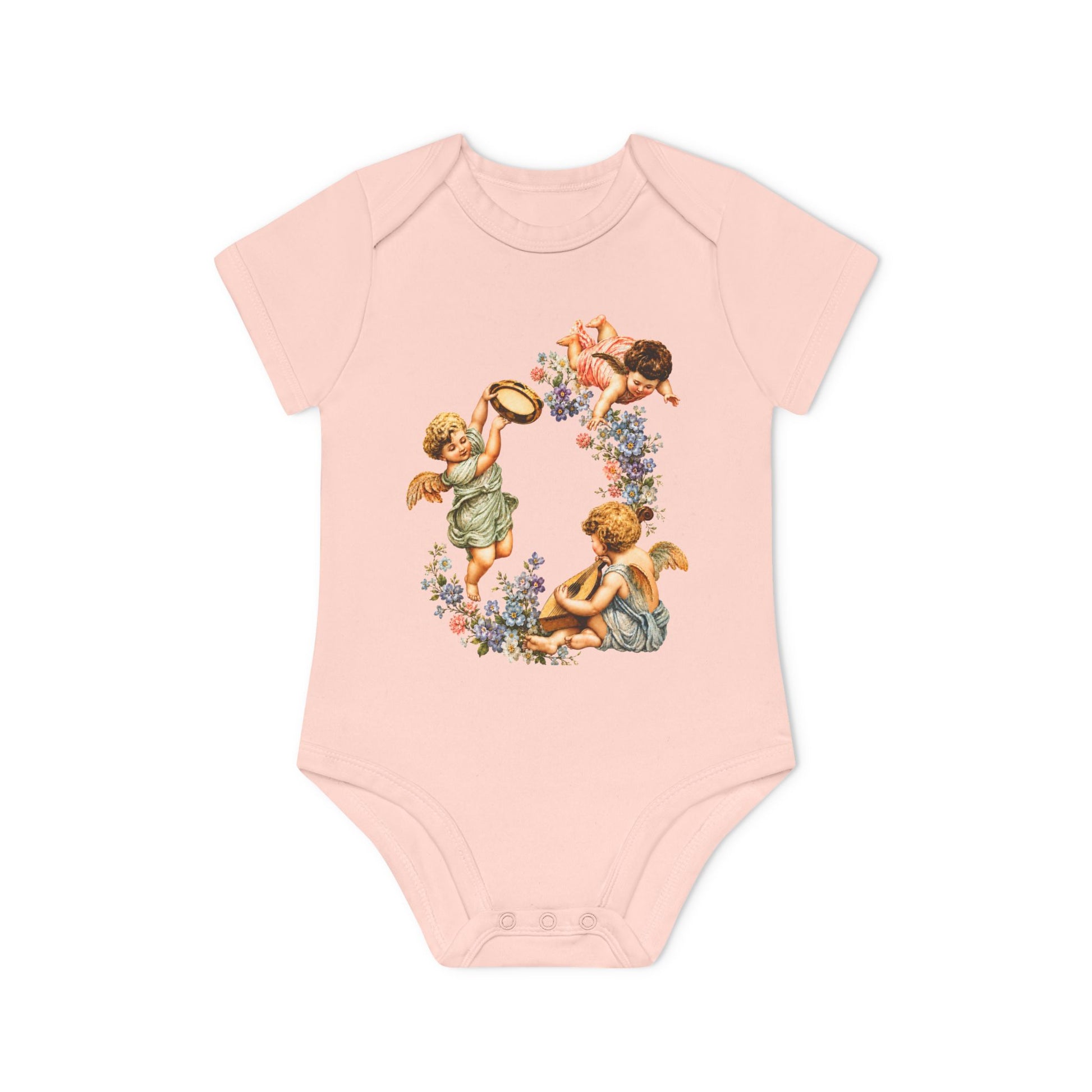 Classic Cherub Musicians powder pink organic cotton short-sleeve baby bodysuit