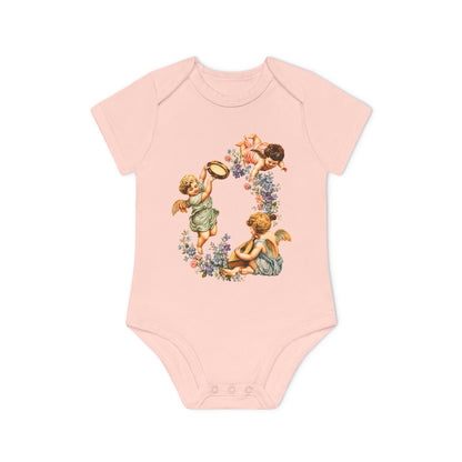 Classic Cherub Musicians powder pink organic cotton short-sleeve baby bodysuit
