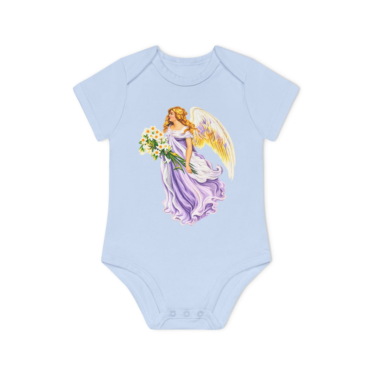 Vintage Angel in Purple Organic Cotton Short-Sleeve Baby Bodysuit