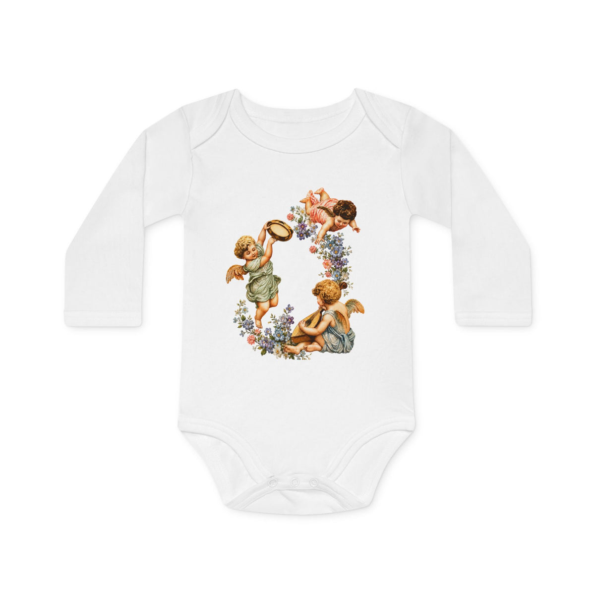 Vintage Cherub Art Organic Cotton Long-Sleeve Baby Bodysuit
