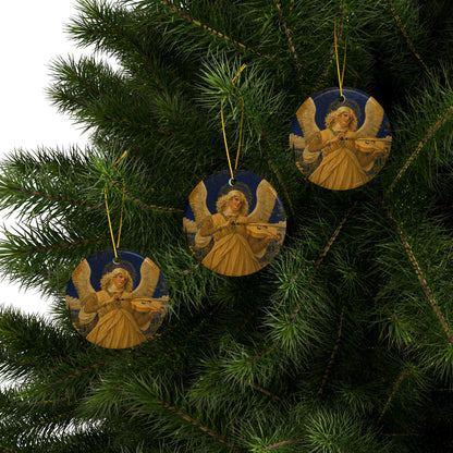 Classic Angel Musician Ceramic Christmas Ornament, Double-Sided Keepsake