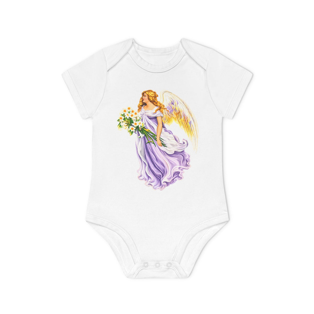 Vintage Angel in Purple Organic Cotton Short-Sleeve Baby Bodysuit