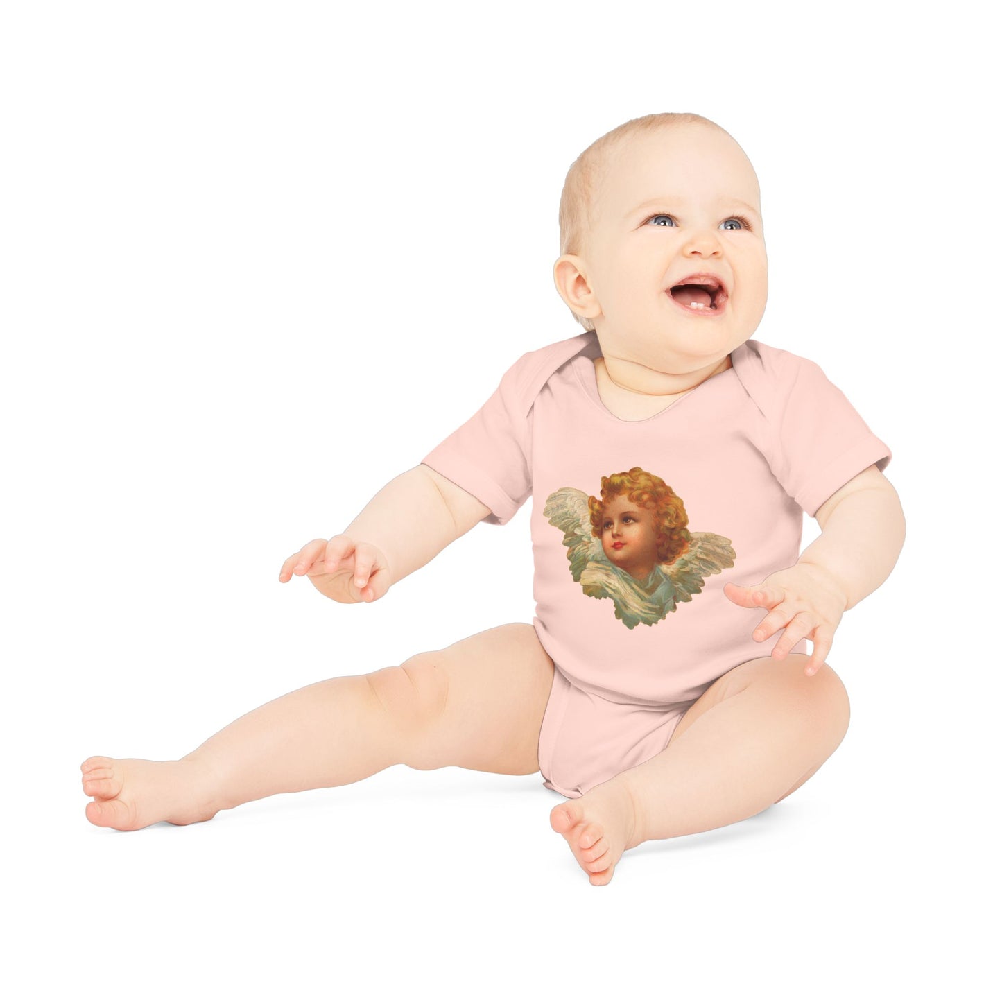 Vintage Cherub Face Organic Cotton Short-Sleeve Baby Bodysuit