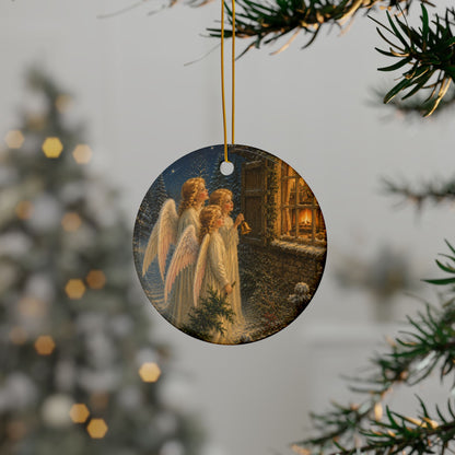 Christmas Angels at Window Ceramic Christmas Ornament, Double-Sided Keepsake