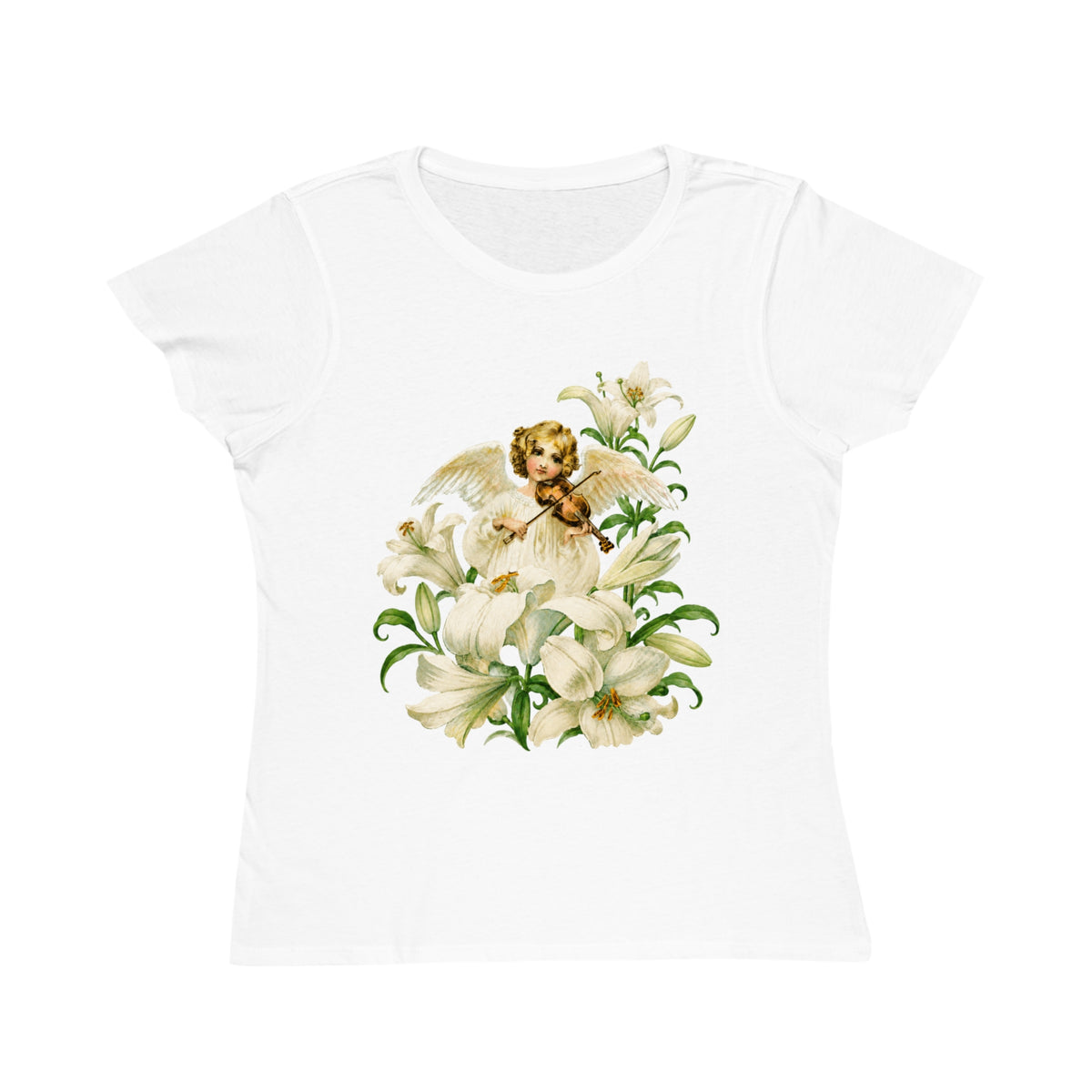 Vintage Angel with Violin Organic Cotton Women’s Short-Sleeve T-Shirt