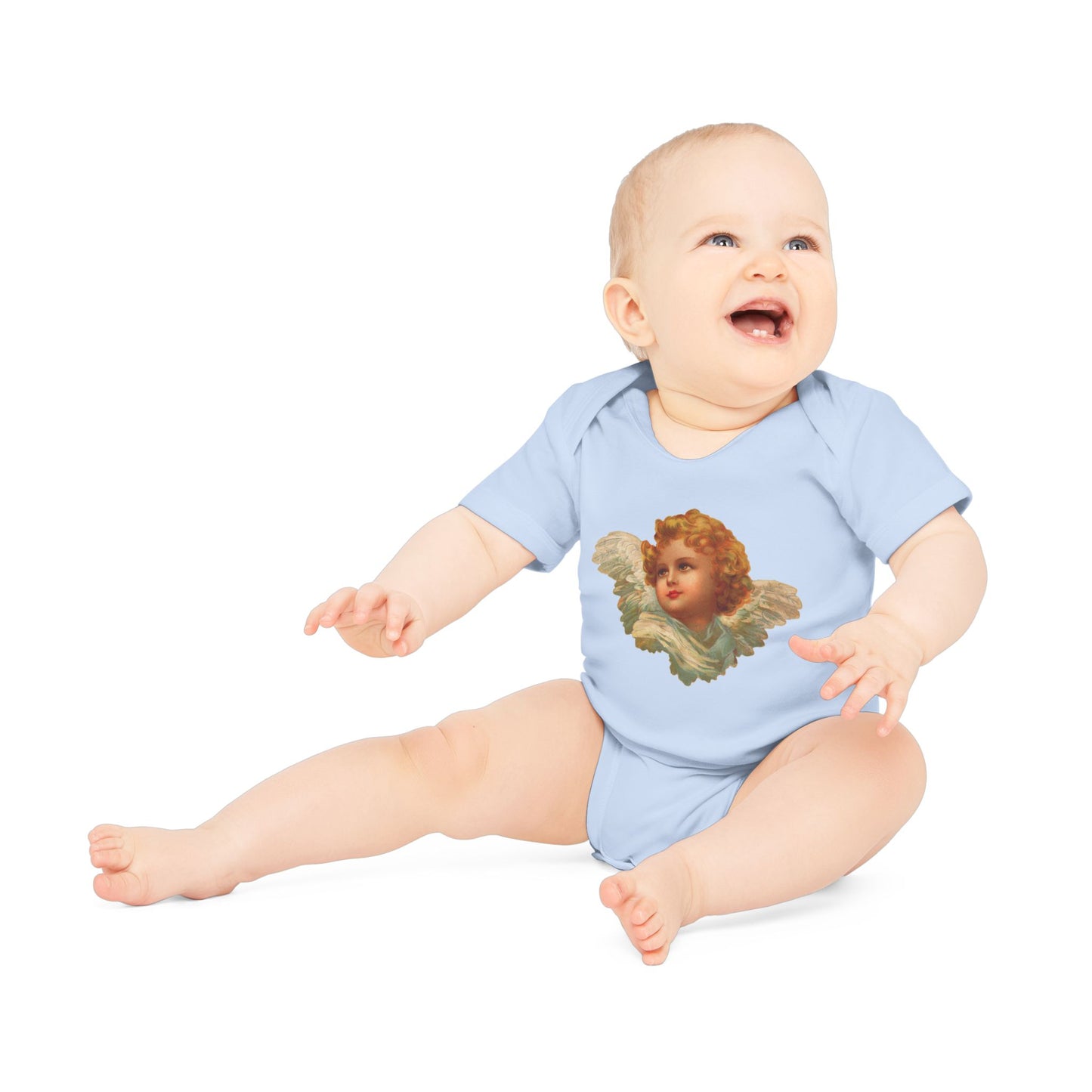 Vintage Cherub Face Organic Cotton Short-Sleeve Baby Bodysuit
