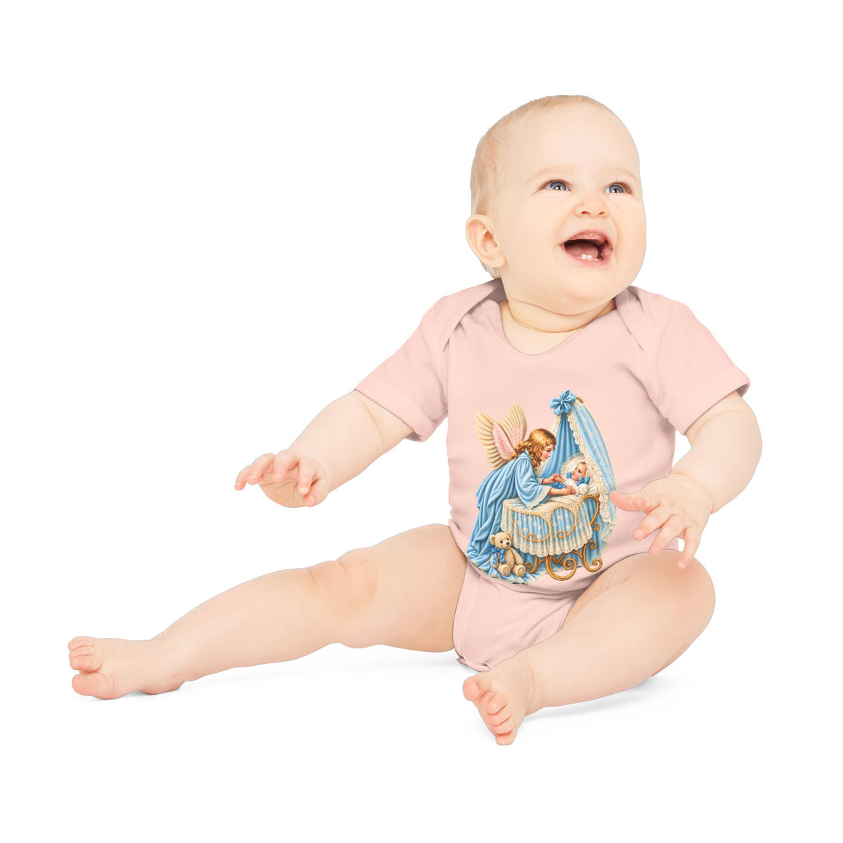 Guardian Angel Over Bassinet Organic Cotton Short-Sleeve Baby Bodysuit